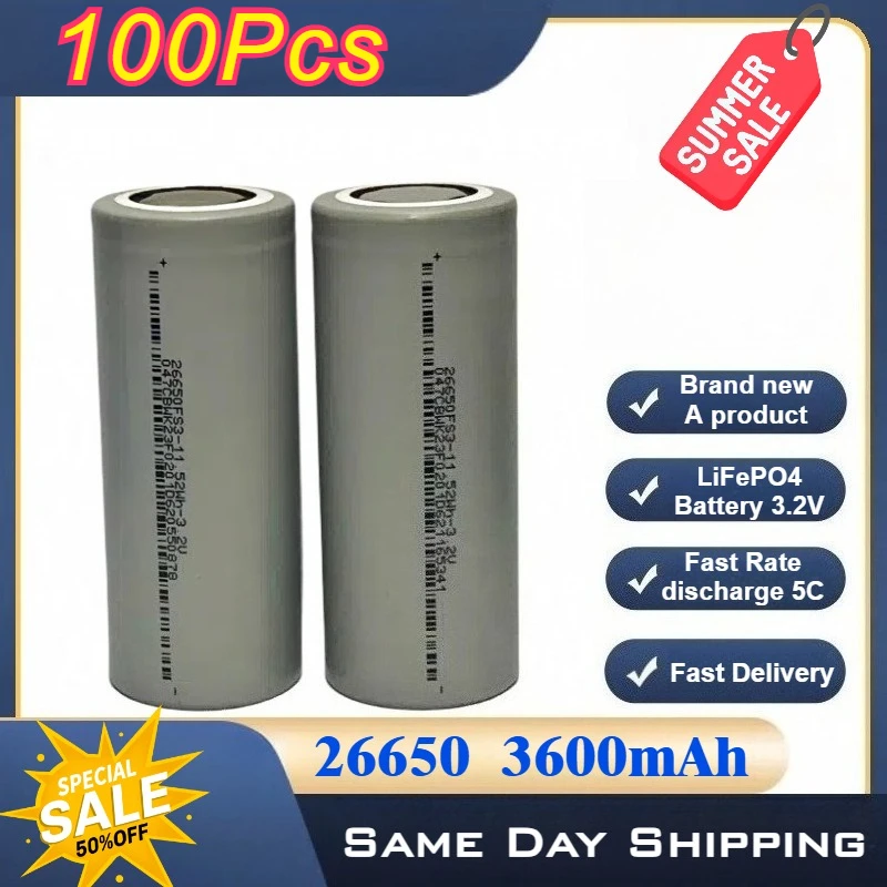 

200PCS 26650 3600mAh 100% Original Power Battery 26650FS3-11 3600mAh Li-ion 3.2V Rechargeable Battery 26650 Battery