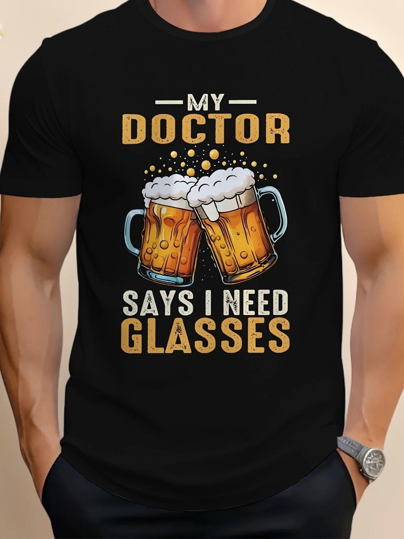 Men's 3D Printed Beer Black Sports Outdoor T-shirt