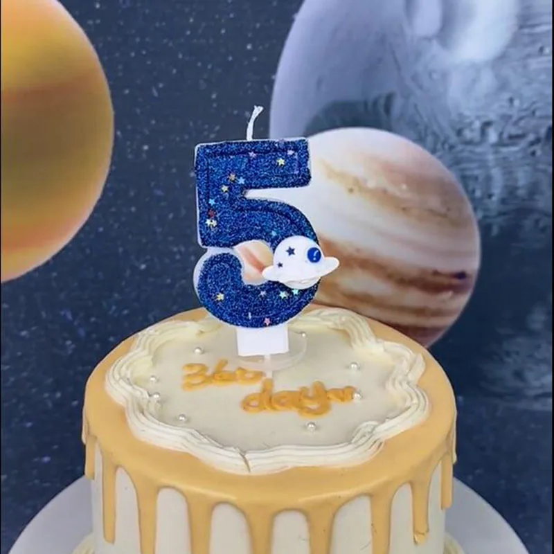 DIY Planet Themed Spaceship 0-9 DIY Digital Candle Dark Blue Birthday Candle Outer Space Themed Party Cake Decoration