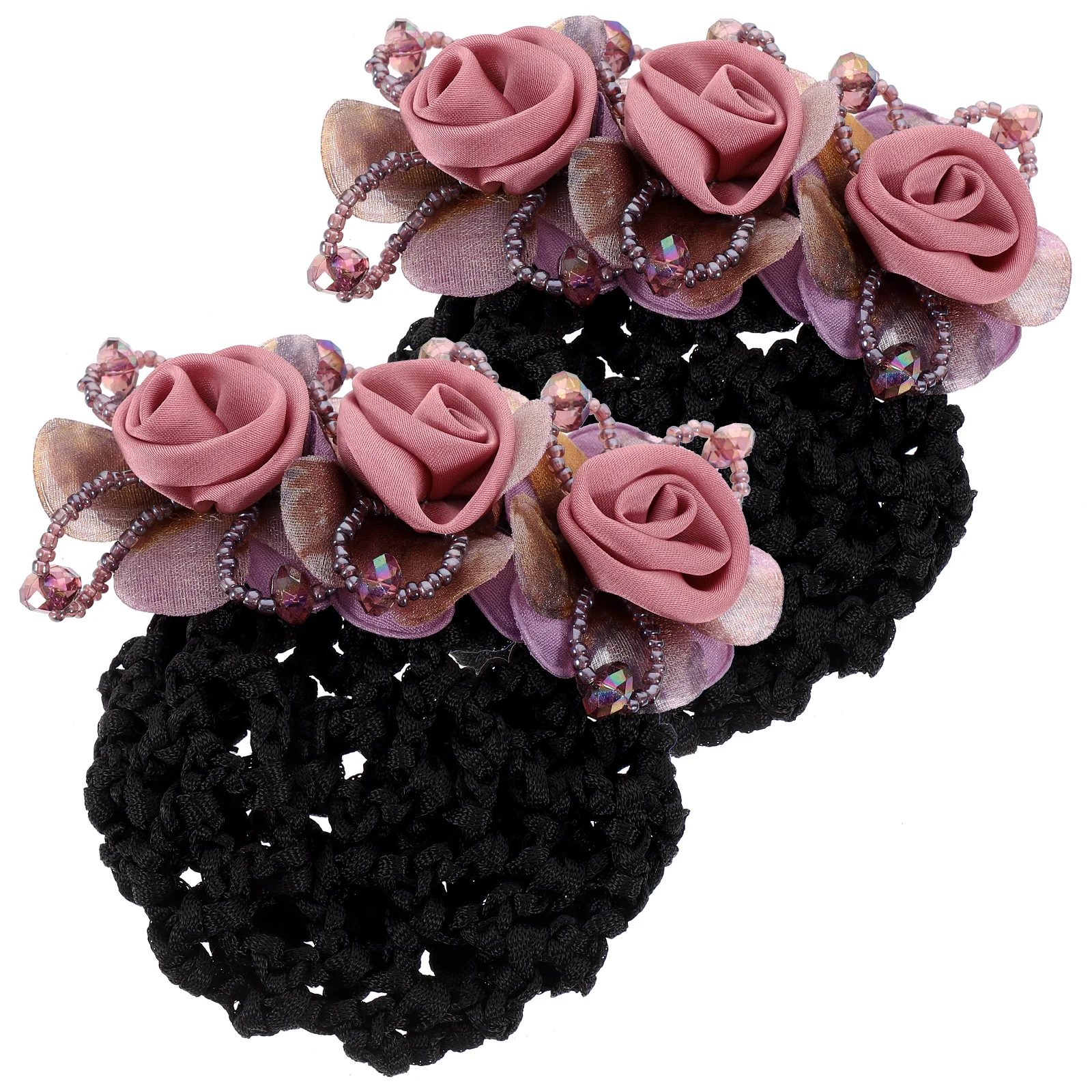 

2pcs Flower Red Coarse Mesh Hair Clip Bun Cover Clip Holders Hair Bun Cover Hairnets Women Accessories Updo Tools