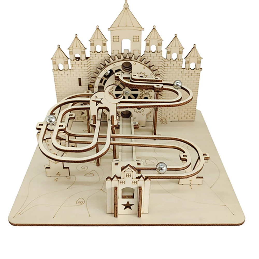 3D Wooden Puzzle Castle Marble Run Rotating Track Mechanical Gears Constructor Engineering Kits for Adults Teens Gifts