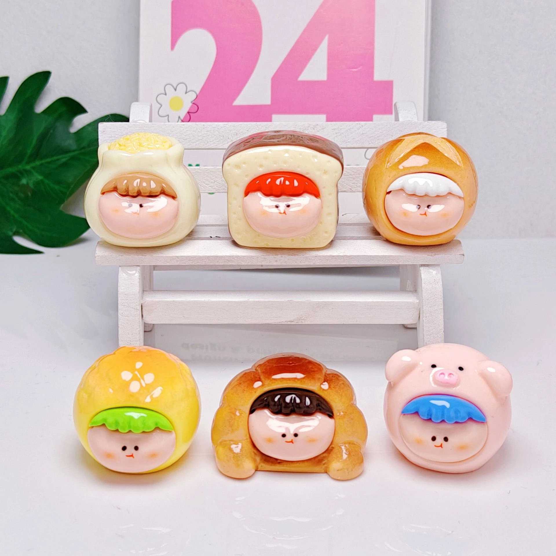 One Set/6pcs New Cartoon DIY Bread Doll Charms Food Toy Materials Resin Trendy Play Toy Key Chains Accessories Z2197