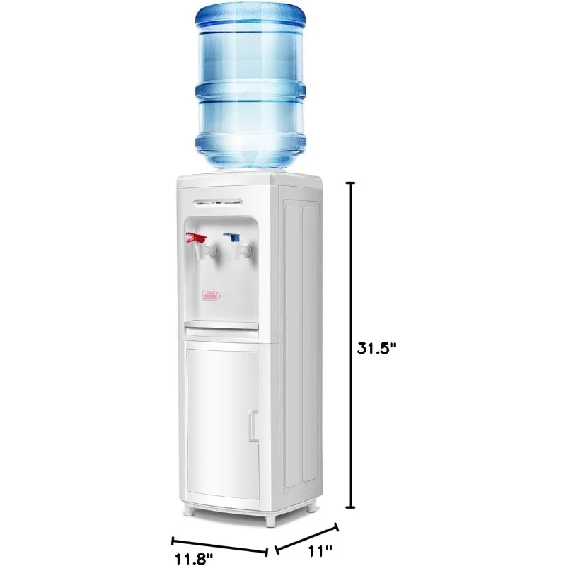 Dispensador de refrigerador de água de carregamento superior Giantex 5 galões de temperatura normal de água e casa elétrica quente com armário de armazenamento, branco