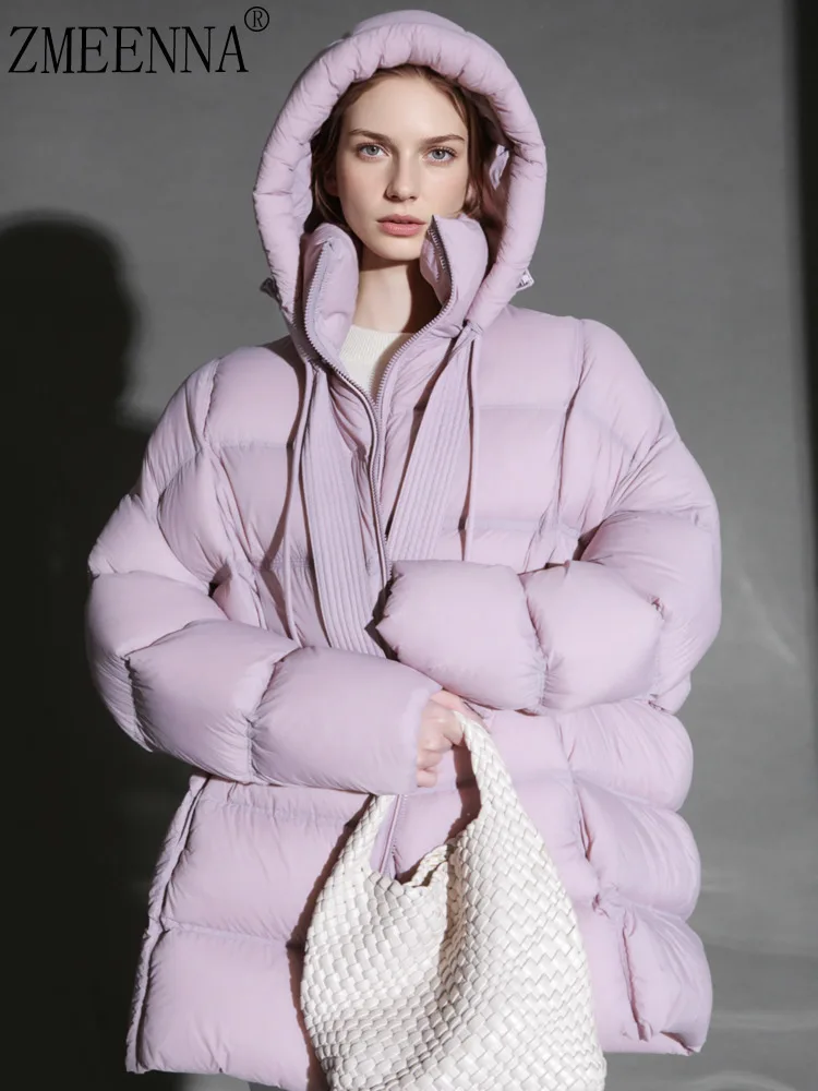 ZMEENNA المرأة سترة منتفخة مقنعين المتضخم طويل منتفخ أسفل معطف كامل البريدي شتاء دافئ ملابس خارجية موضة عادية ZM4634 #1