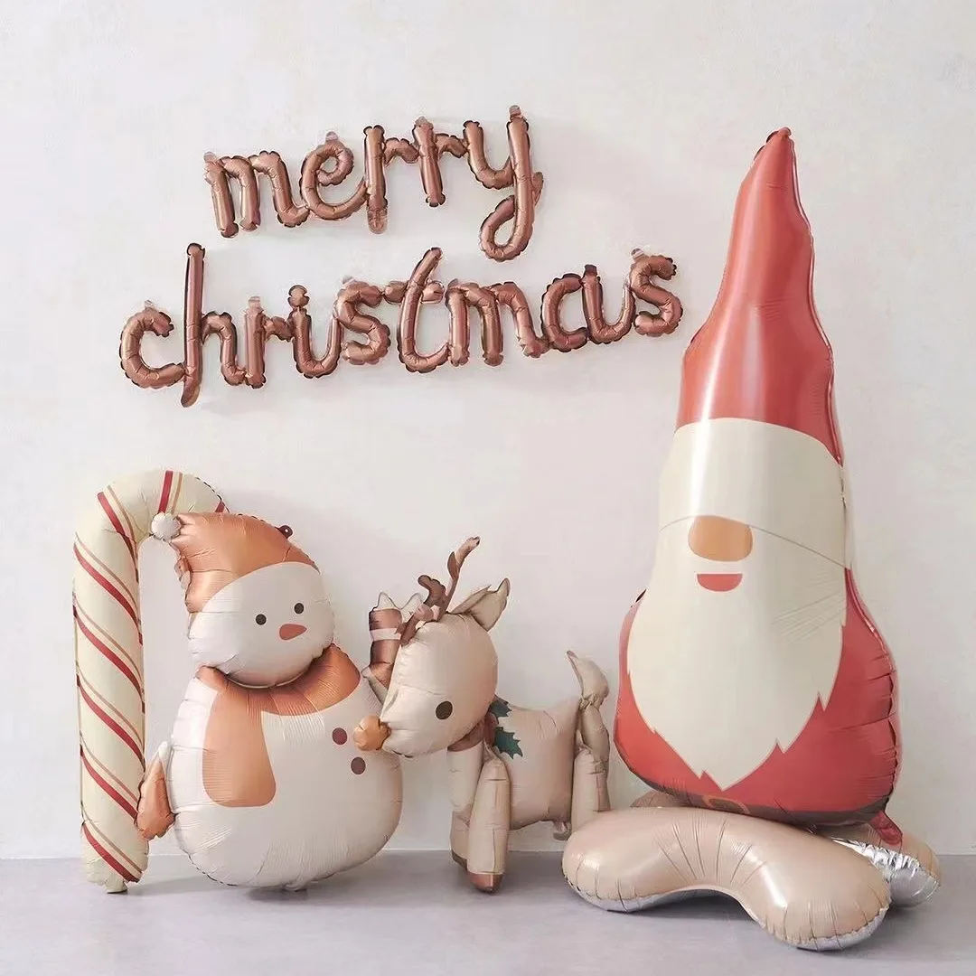 New Matte Series Christmas Aluminum Film Ball Standing Santa Claus Cane Snowman Standing Elk Balloon