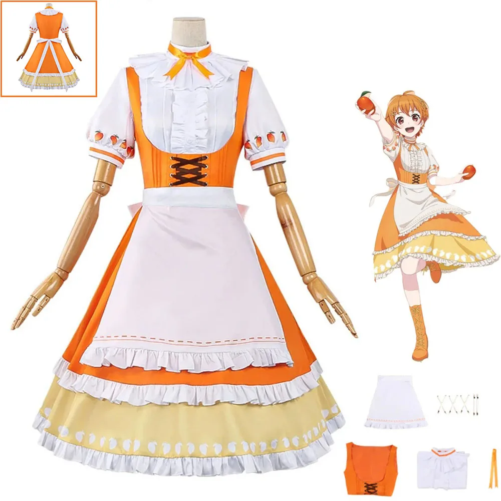 

Аниме BanG Dream! Костюм для косплея Kitazawa Hagumi Капитан Привет, Счастливый мир! Оранжевое платье горничной, фартук Kawaii, рождественский комплект