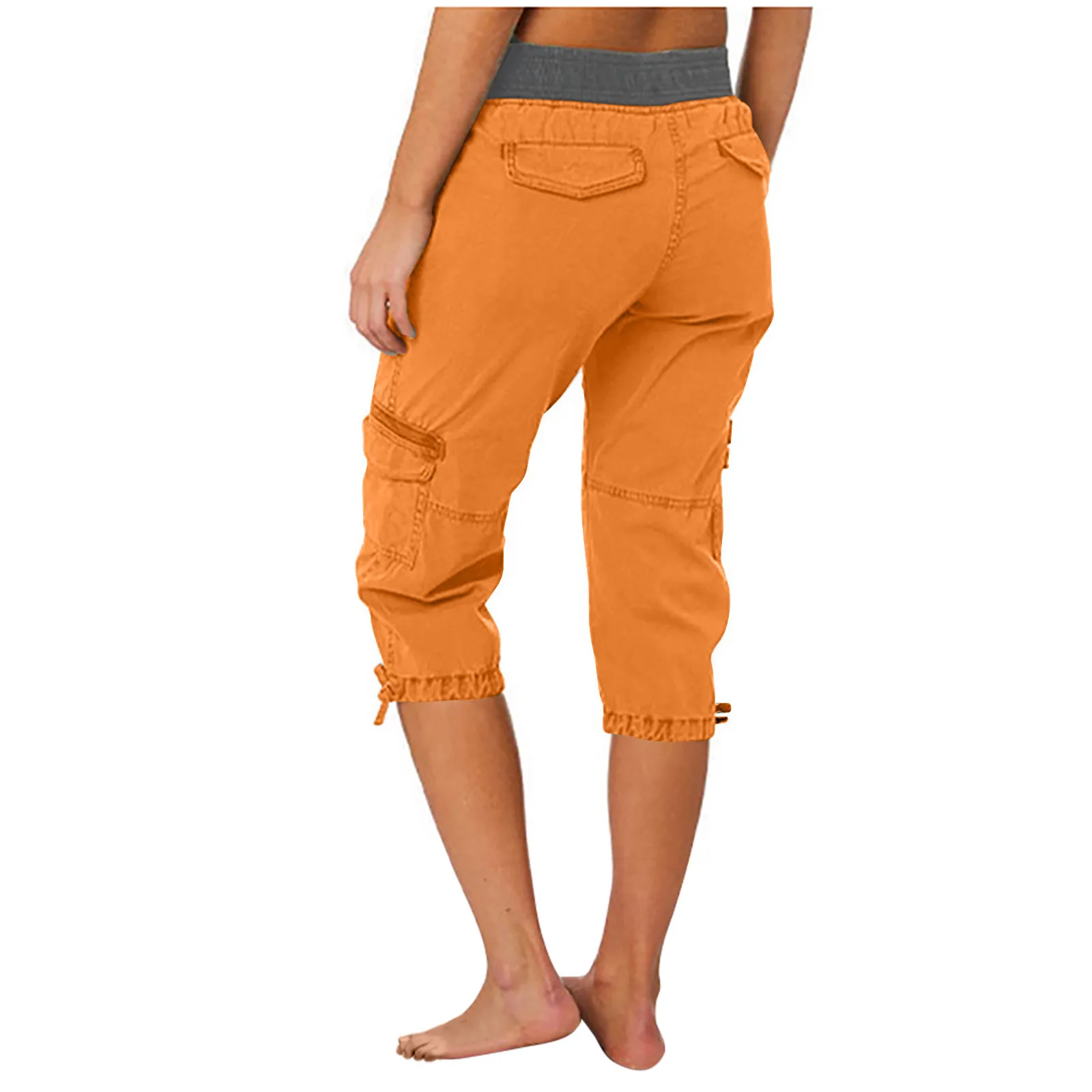 2026 Women's Summer Casual High Waist Drawstring Pocket Workwear Pants Solid Loose Wide Leg Extendable Cuffs 7-inch Pants Female