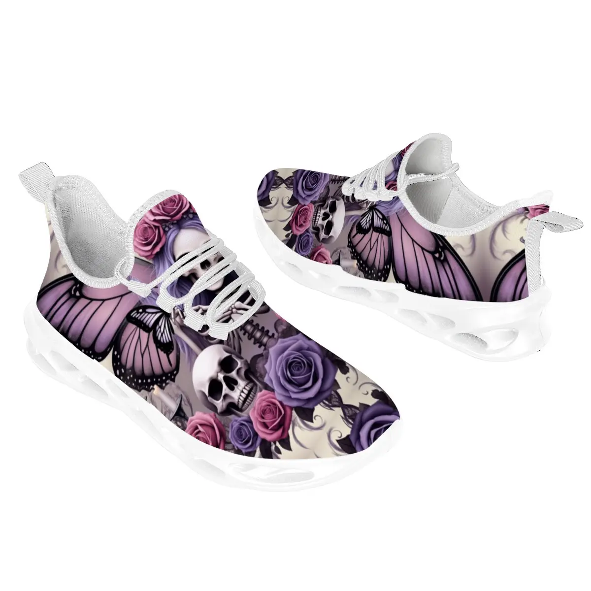 

Shoes for Men Purple Pink Skull Rose Butterfly Women's Casual Sneakers Lightweight Soft Sole Walking Casual Tennis Flats