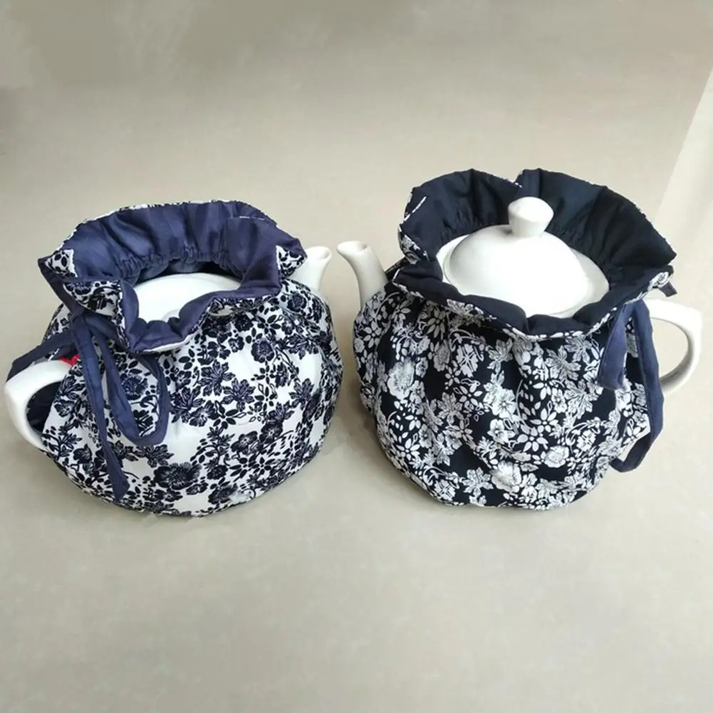 Creative Flower Pattern Teapot Cover Beautiful Eye-catching Cotton Teapot Holder Sleeve Drawstring Teapot Cozies for Home