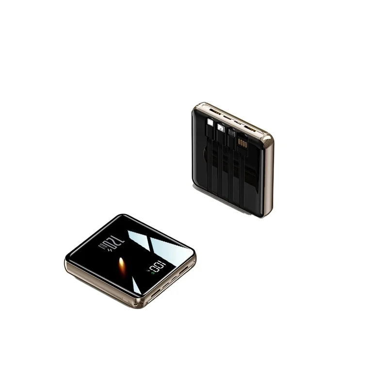 For IPhone Samsung Xiaomi 10000mAh Mini Power Bank Large Capacity Super Fast Charging External Battery Built-in 4 Cables