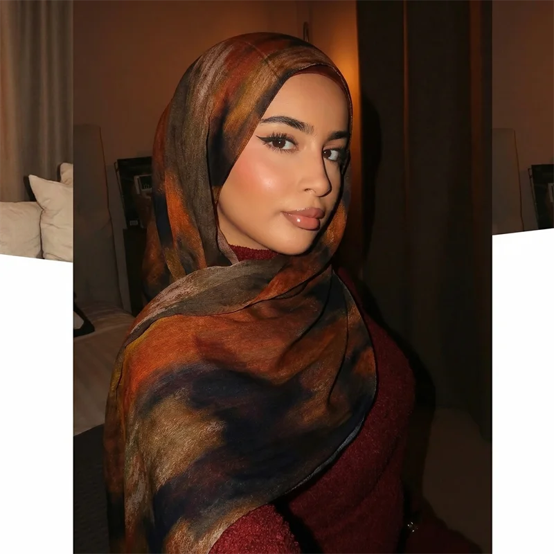 Neuer Damen-Aquarell-Hijab-Schal, Bandana, Stirnband, Vintage-Luxus-Strandtuch, 180 cm lang, Halstuch, Bohème-Muslim-Accessoires 2026