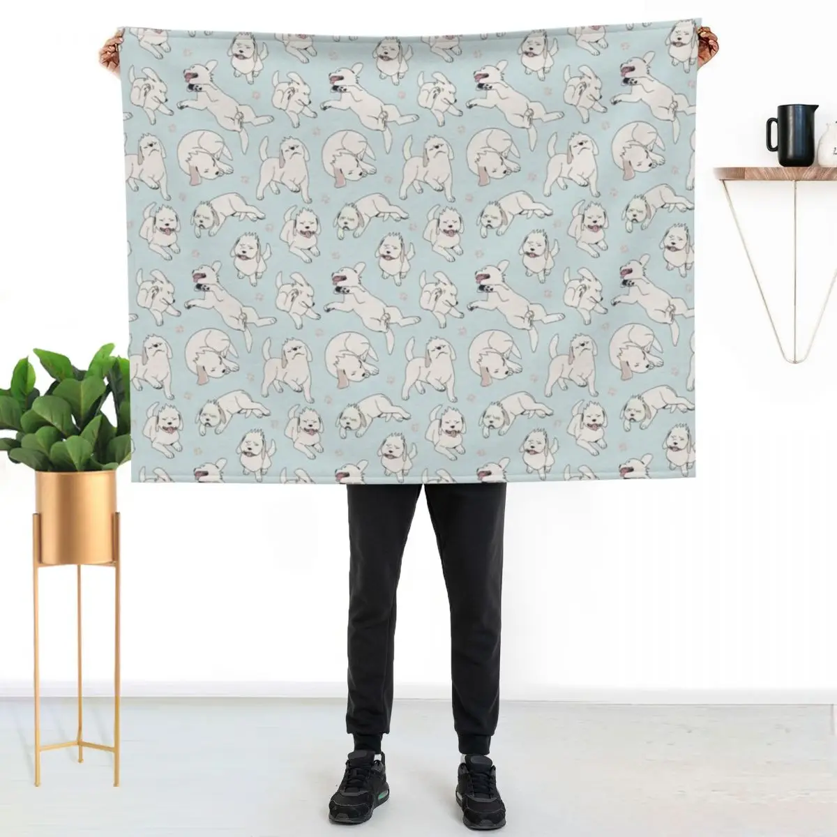 

White Dog (Akamaru) Throw Blanket Cozy Warm Blanket for Bed Room Decor