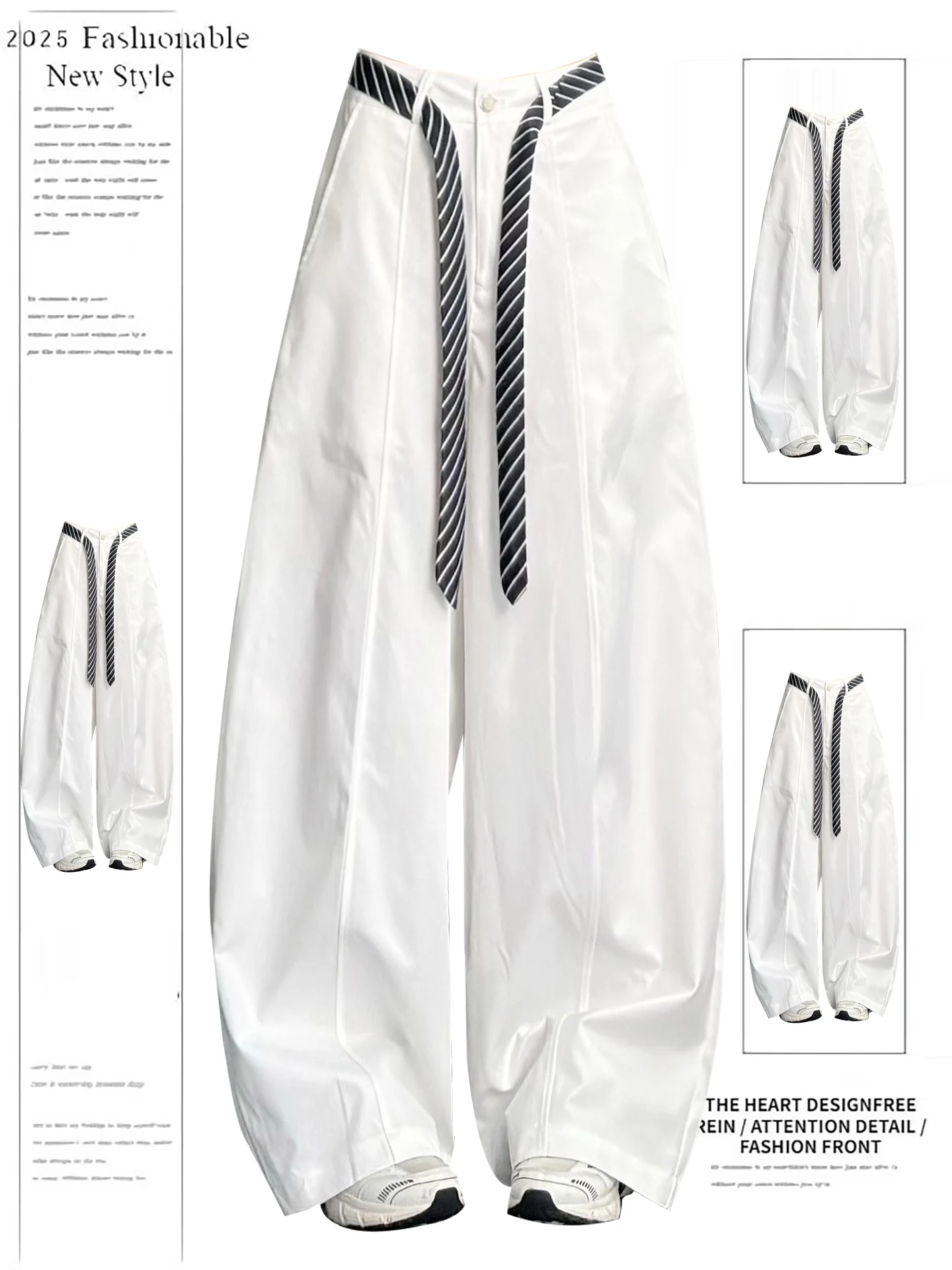 

Белые широкие брюки в американском стиле ретро, женские повседневные свободные брюки BF Lazy, осенне-зимние дизайнерские прямые брюки-трубы с высокой талией