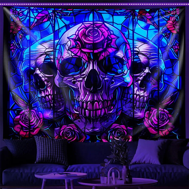 VIKAMA Gothic Rose Skull Tapestry Dark Style Bedroom Music Studio Living Room Wall Hanging Room Decor Theme Party Decor