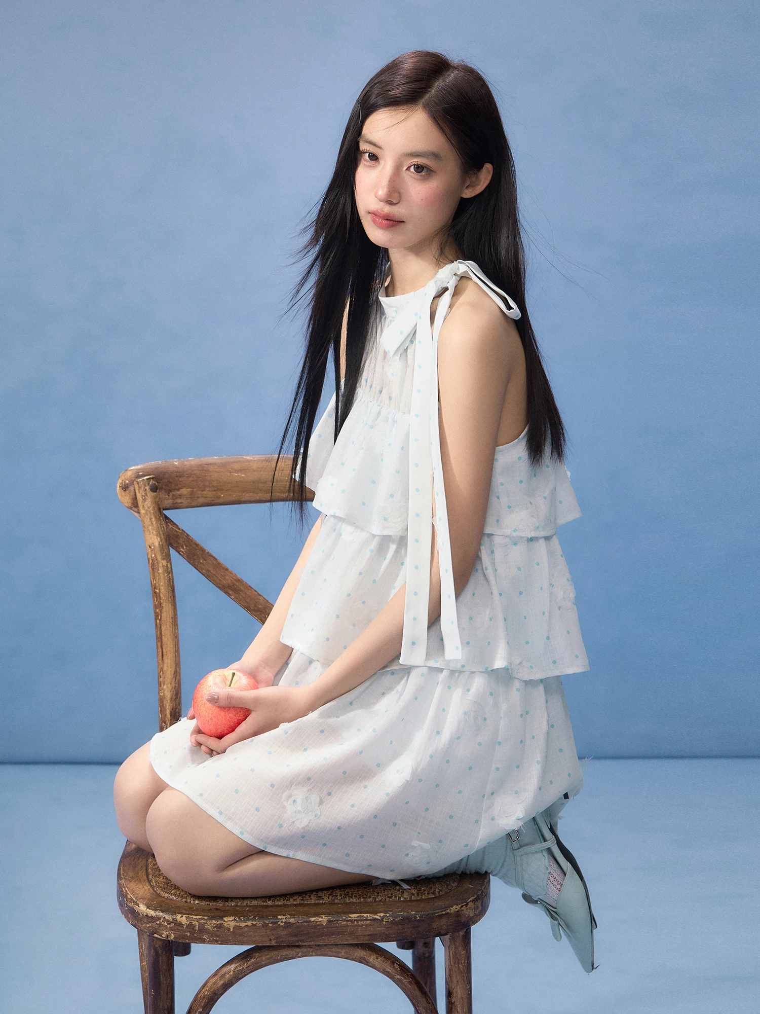 

Летнее женское платье Weekendhu в корейском стиле с нежным принтом в горошек, с завязками на шее, свободное, короткое, в стиле «первая любовь»