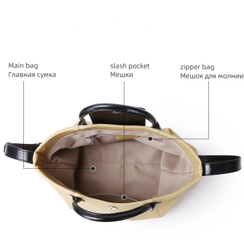 Nesitu Highend A4 Echt Leer Vrouwen Handtas Koeienhuid Winkelen Schoudertas Messenger Bag Grote Capaciteit Koffie Zwart Beige M8551