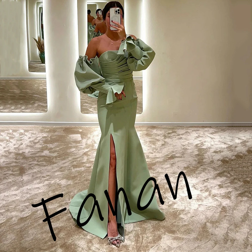 فستان سهرة Yipeisha بسيط بدون حمالات مخصص من الجيرسيه وأكمام منتفخة للحفلات سويب تراين جانبي بفتحة متوسطة رسمية Pr #2