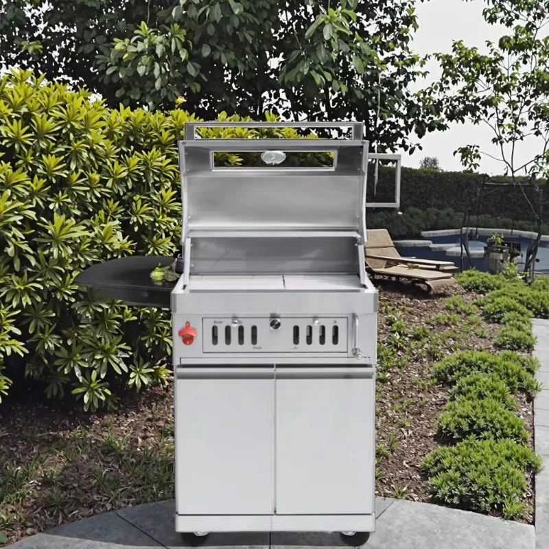 Courtyard Stainless Steel 304  Black Titanium Trolley Charcoal-Fueled Outdoor Barbecue Grill