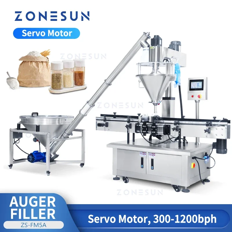 ZONESUN Automatic Auger Filler Powder Particles Filling Machine 3 Heads Servo Motor Power Bath Salt Rice Filler Machine ZS-FM5A