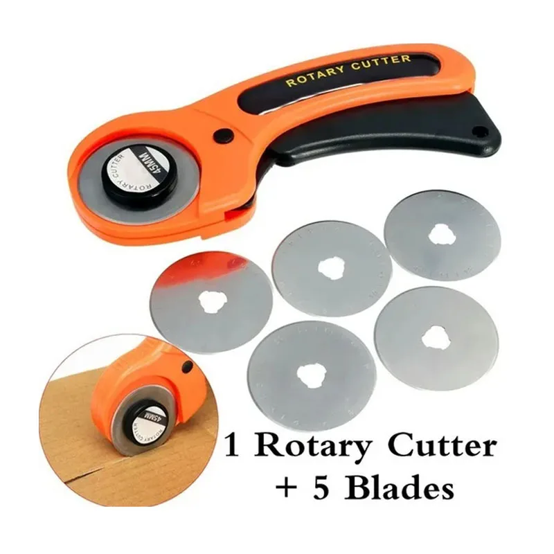 

45mm Rotary Cutter With 5 Blades Set Fabric Circular Quilting Cutting Patchwork Leather craft Sewing Quilter Cutting Tool