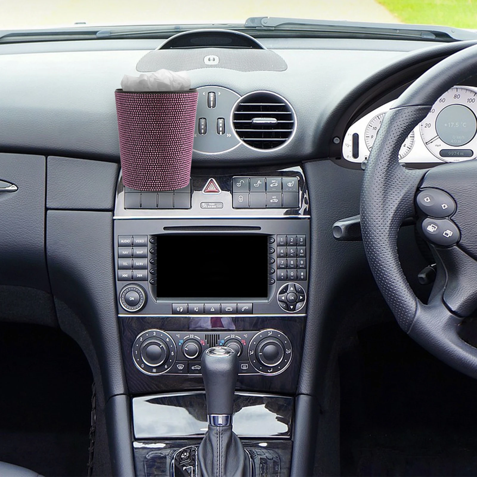 

Car Trash Can Air Vent Garbage Trashcan Pink Diamond Pu Cans Automobile