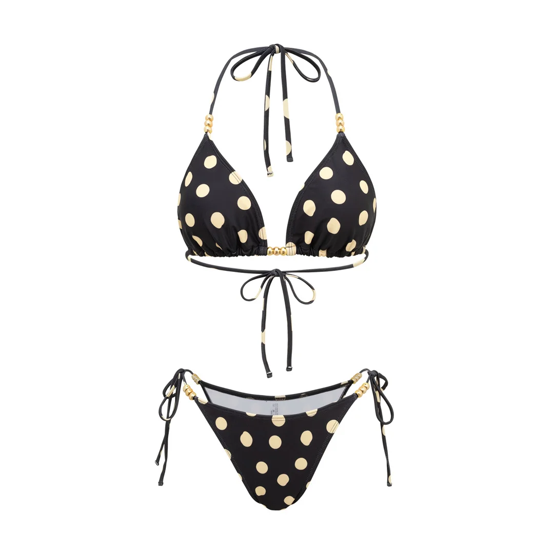 XS - L Polka Dot mit Rock Neckholder-Bikini Damen-Badebekleidung Dreiteiliges Bikini-Set Badeanzug Badebekleidung V8282 – Detail 7