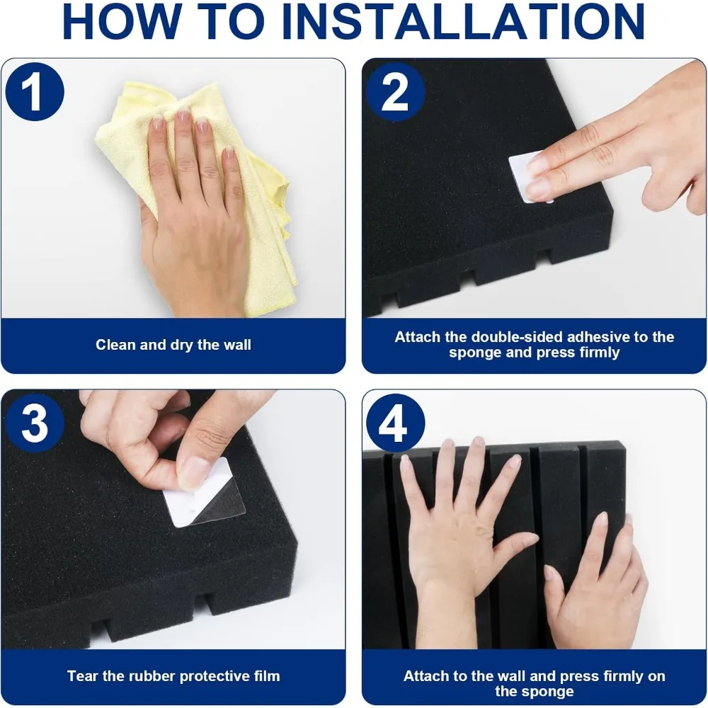 Paneles de espuma acústica, 48 x 24 x 2 pulgadas, paquete de 4 paneles de pared de espuma insonorizados, estudio con cancelación de ruido de alta densidad para absorber el eco