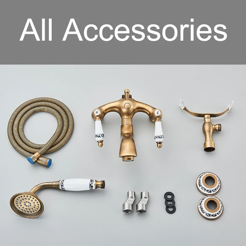 العتيقة النحاس حوض الاستحمام دش الحنفيات مجموعة المزدوج المقابض صنبور حوض خلاط الحائط حمام دش مجموعة قطب حوض صنبور حمام دش