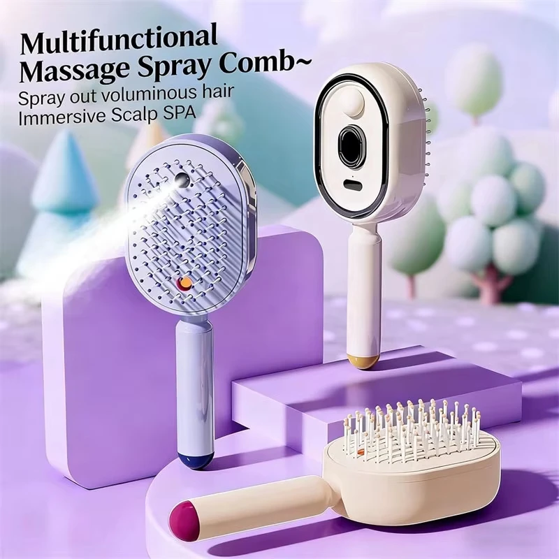 Electric Spray Air Cushions Massage Comb 3 in 1 Self Cleaning Steam Essential Oil Brush Rechargeable Spray Scalp Massager Combs