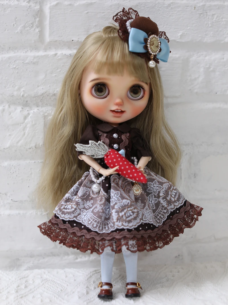 Three piece set Blythe clothes dress Chocolate colored mesh beads 30 cm  bjd toy skirt (Fit for Pullip,Ob24, ob22、Licca)767967