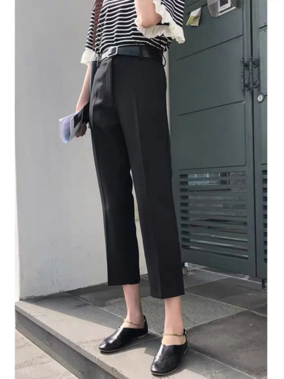 Calças de Alfaiataria Brancas de Cintura Alta Femininas, Novidade Primavera Outono, com Caimento Elegante, para o Trabalho, Entrevistas e Uso Profissional, Calças Cropped