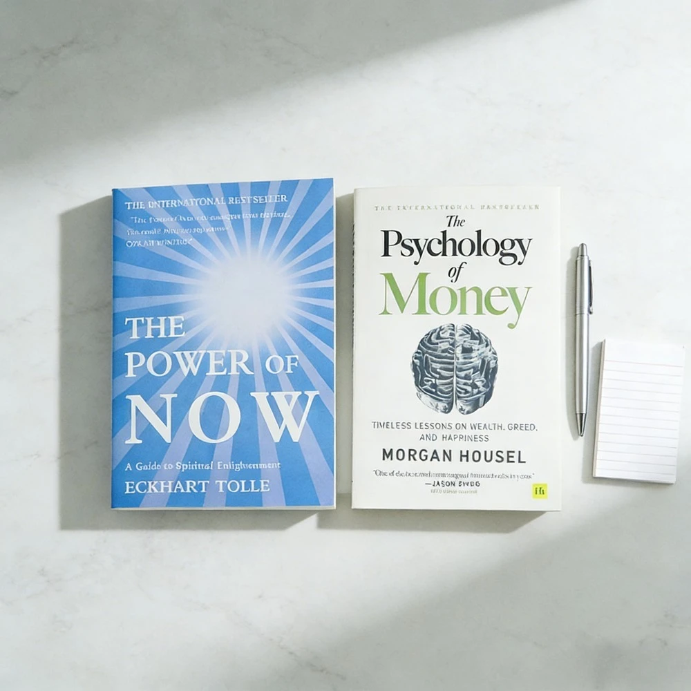

The Power of Now Eckhart Tolle Spiritual Guide + The Psychology of Money Morgan Housel Wealth Lessons | Bestsellers for Growth