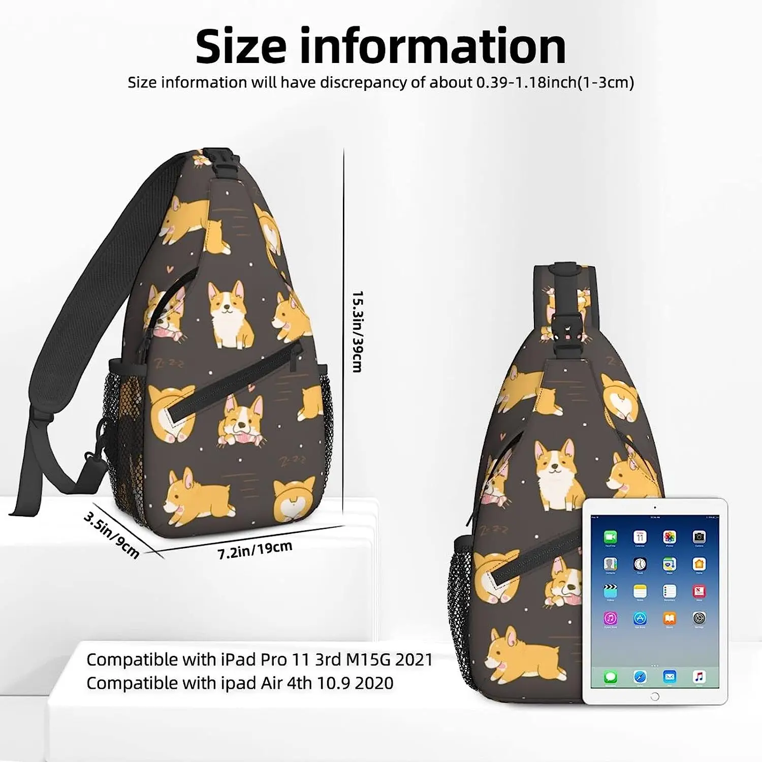 Crossbody Backpack for Men Women Sling Bag Kawaii Corgi Cute Dog Chest Bag Shoulder Bag Lightweight One Strap Backpacks