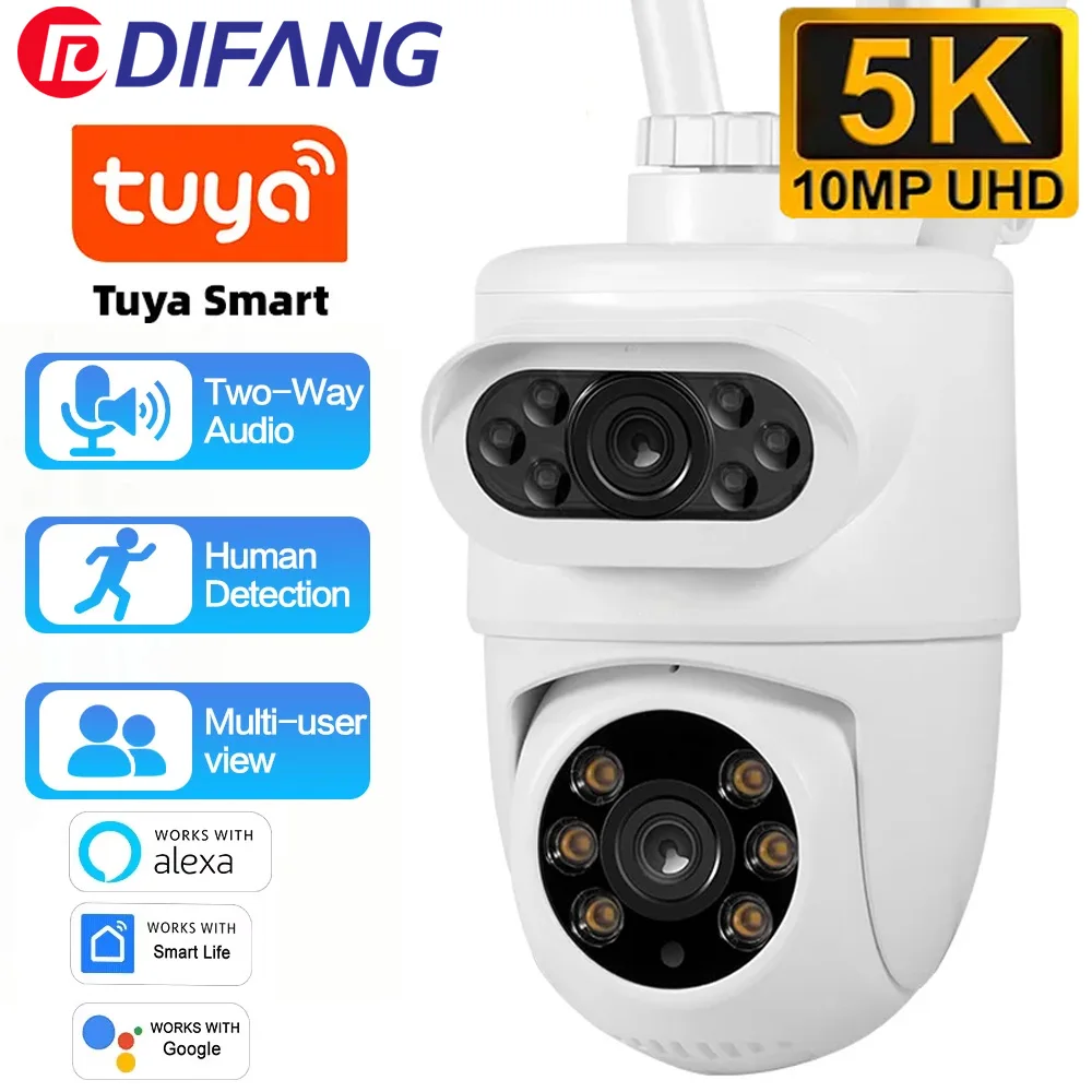 

5K 10MP TUYA Smart Life WIFI IP Camera Dual Lens PTZ Full HD Dual Screen Ai Human Auto Tracking Outdoor Security Video IP CCTV