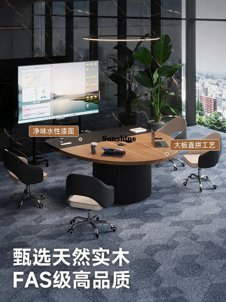 

Modern simple solid wood small, business workbench negotiation table and chair combination light luxury high senseY