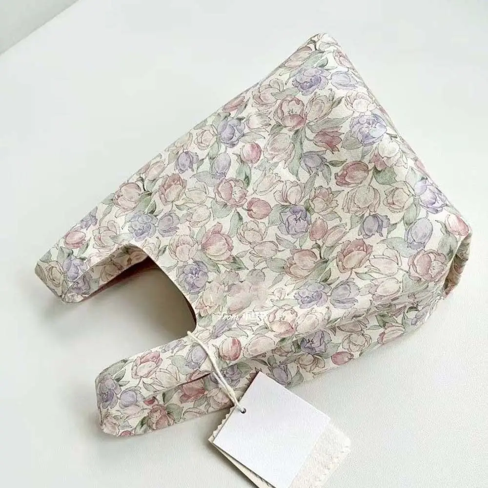 Bolsa de pulso impressa portátil para mulheres, estilo floral coreano, bolsa para primavera, grande capacidade, bolsa pequena para meninas