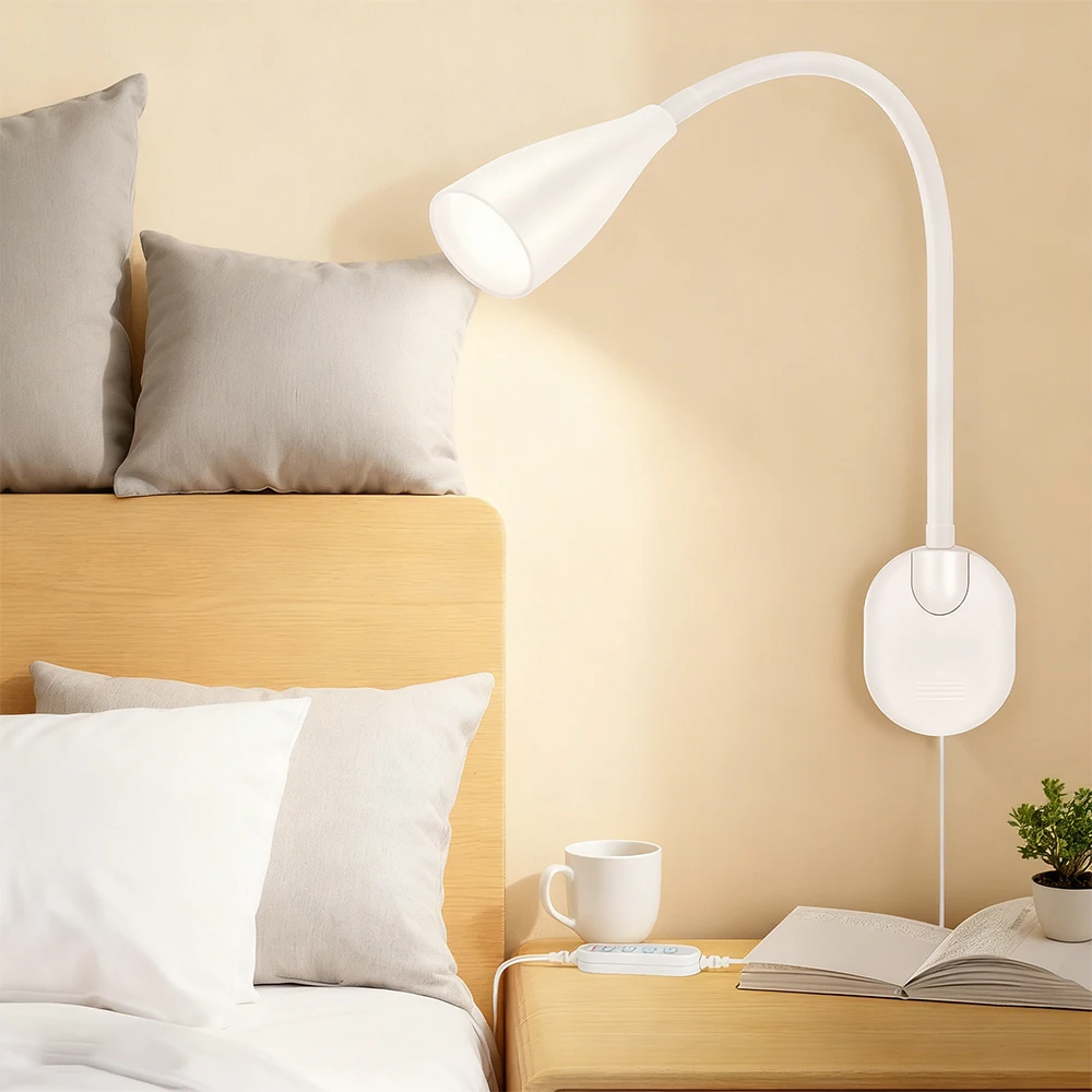 

Регулируемый настенный бра на гибкой шее, светодиодный прикроватный светильник для чтения с переключателем, настенный ночник и освещение для чтения в непрямом среде