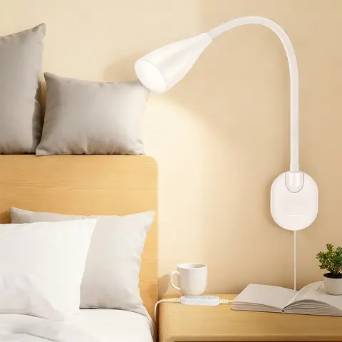 Adjustable Gooseneck Wall Sconce LED Bedside Reading Light with Switch Wall-Mounted Night Lamp & Indirect Reading Lighting