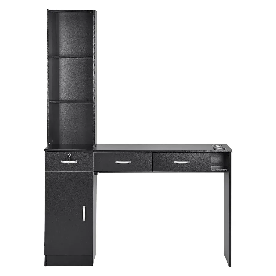 

Salon Station Wall Mount Barber Salon Station for Hair Stylist Beauty Spa Furniture Set 1 Storage Cabinet 3 Open Cubbies and 3