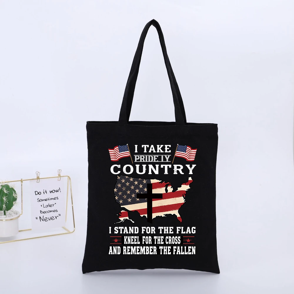 Men's American Flag and Cross Graphic Canvas Tote Bag, Vintage Style for Daily Casual Use