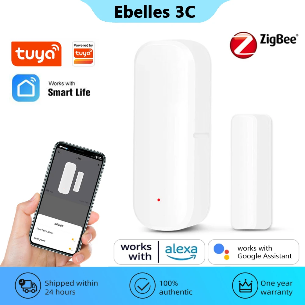 ZigBee3.0 مستشعر نافذة الباب Tuya Smart Life App باب مفتوح مغلق كاشف إنذار حماية أمن المنزل الذكي لـ Alexa Google