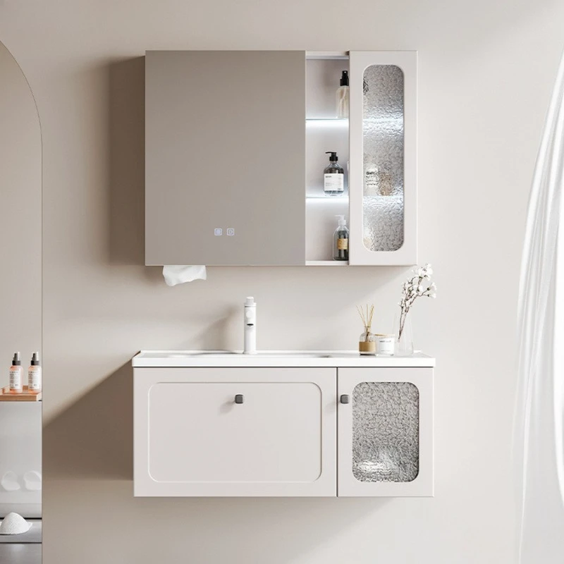 French cream wind solid wood bathroom cabinet combination ceramic integrated basin hand washbasin toilet paint washstand
