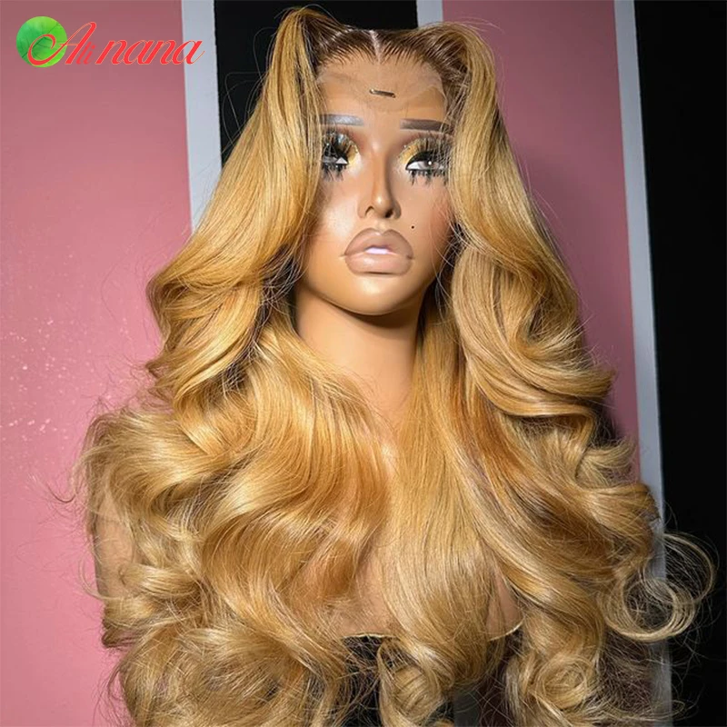 Ombre 4/27 1B/27 Honey Blonde Colored 13x6 Lace Frontal Wig Wave Pre-Plucked 12A Grade Lace Closure Human Hair Wig For Women