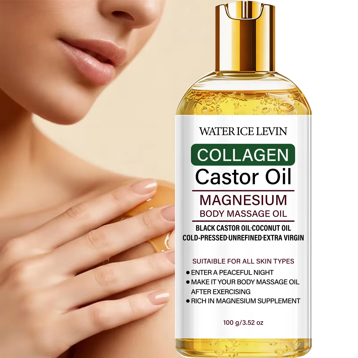 Collagen Castor Oil Magnesium Body Massage Oil Black Castor Coconut Oil Cold-Pressed All Skin Types 100g
