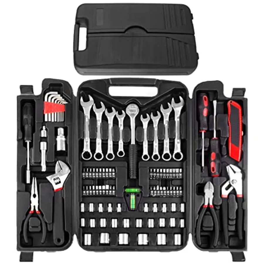 

TLGREEN 95 Pcs Tool Set, Tool Kit, Mechanics Tool Set, Portable Toolbox with Adjustable Wrench Pliers Socket Bits, with Plastic