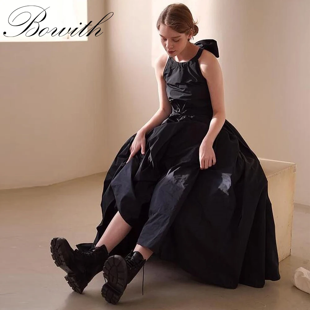 

Bowith Black Evening Party Dresses O-Neck Sleeveless Backless Bow Prom Dresses Customized Lovely Wedding Snap Dresses ウェディングドレス