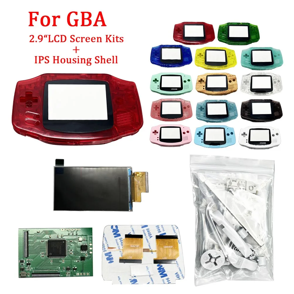 2024 2.9 Inch Point to Point Display High Brightness IPS LCD Screen Kits with High Quality Shell and Accessories for GBA Screen