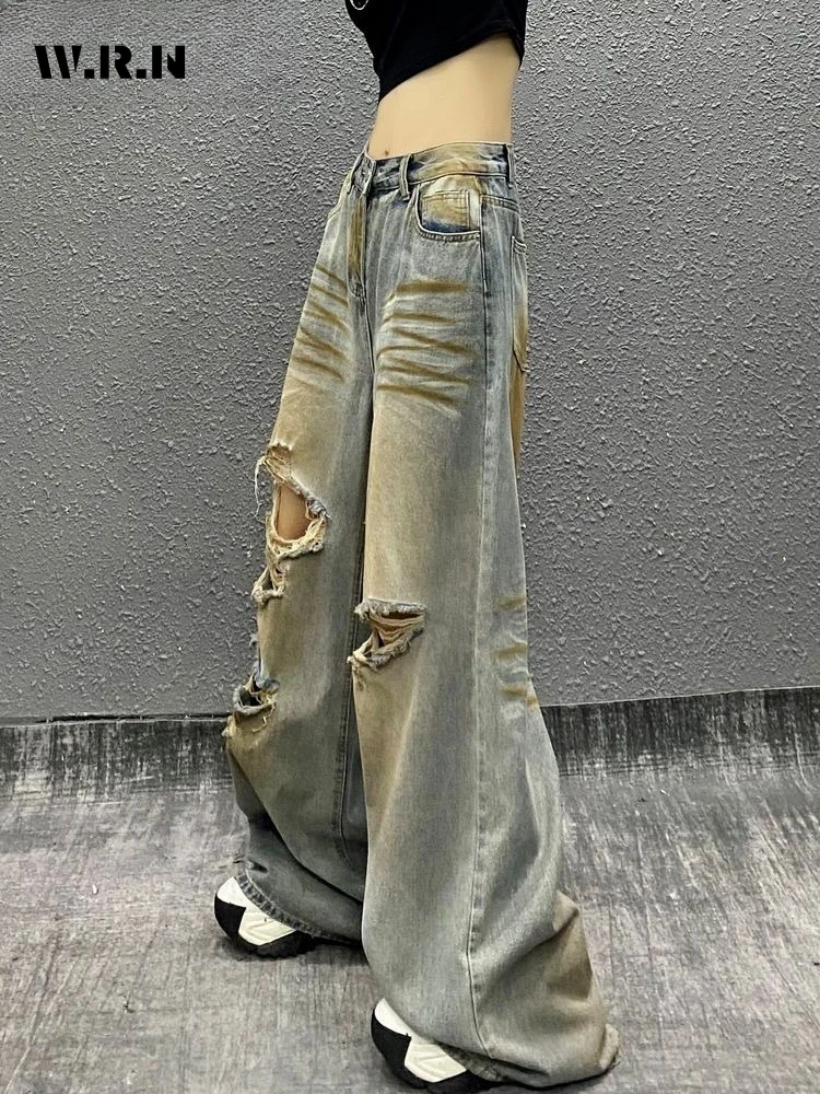 

Normcore Y2K Baggy Ripped 2000s Denim Trouser Vintage Casual Minimalist Pants Women Grunge Street Retro High Waist Jeans