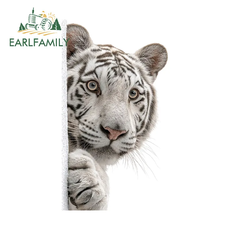 EARLFAMILY White Tiger Peeker Car Stickers Motorcycle Helmet Surfboard Bumper Vinyl Decal Scratch-Proof Waterproof Street Signs