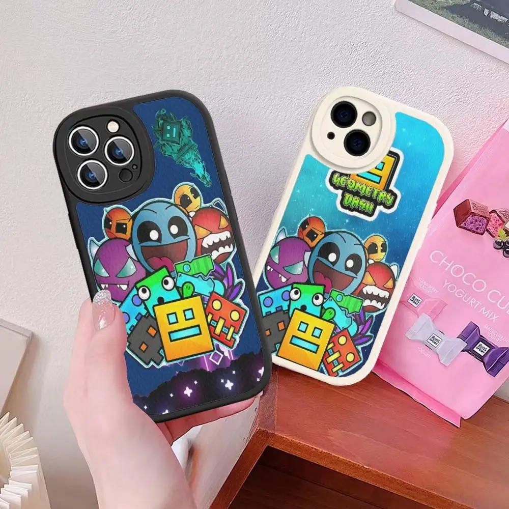 Funda de teléfono Dash Geometry Game de cuero duro para iPhone 16 15 14 13 12 Mini 11 14 Pro Max Xs X Xr 7 8 Plus Fundas